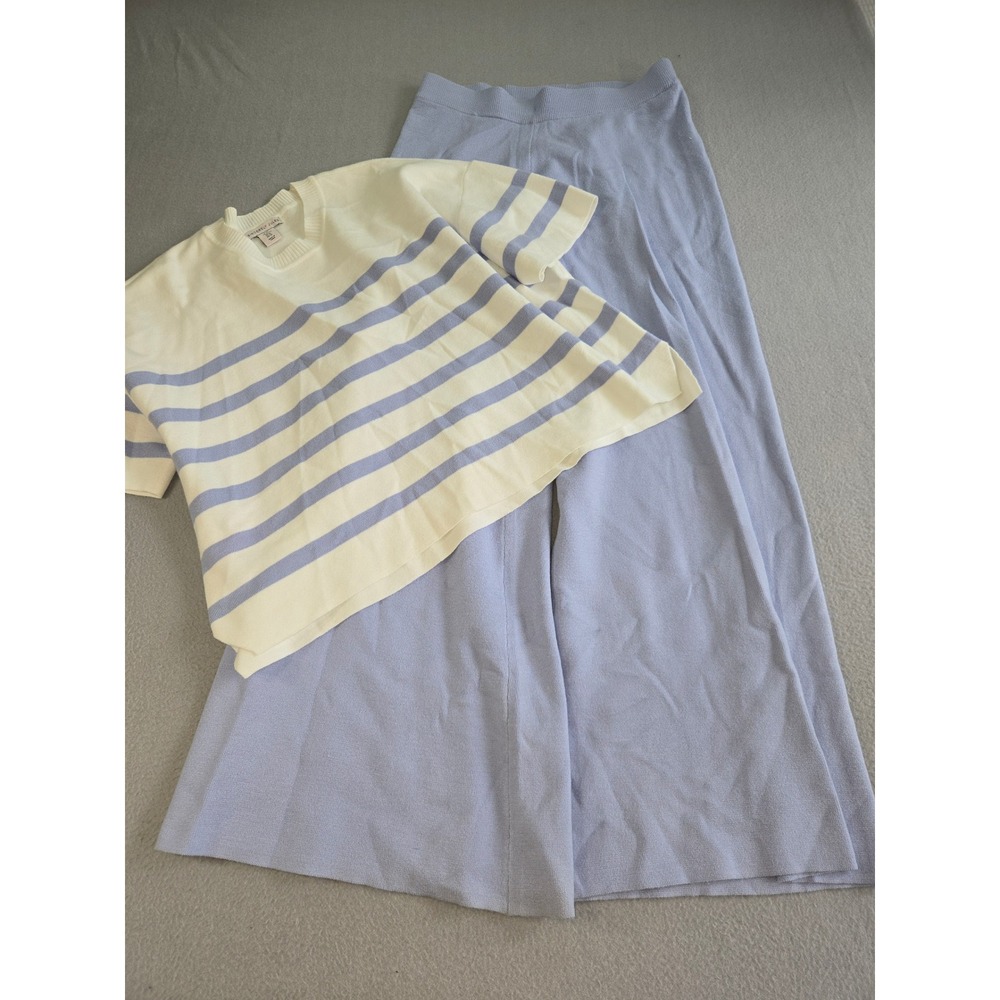 Sincerely Jules Knit Set Womens XL Blue White Striped Sweater Wide Leg Pants